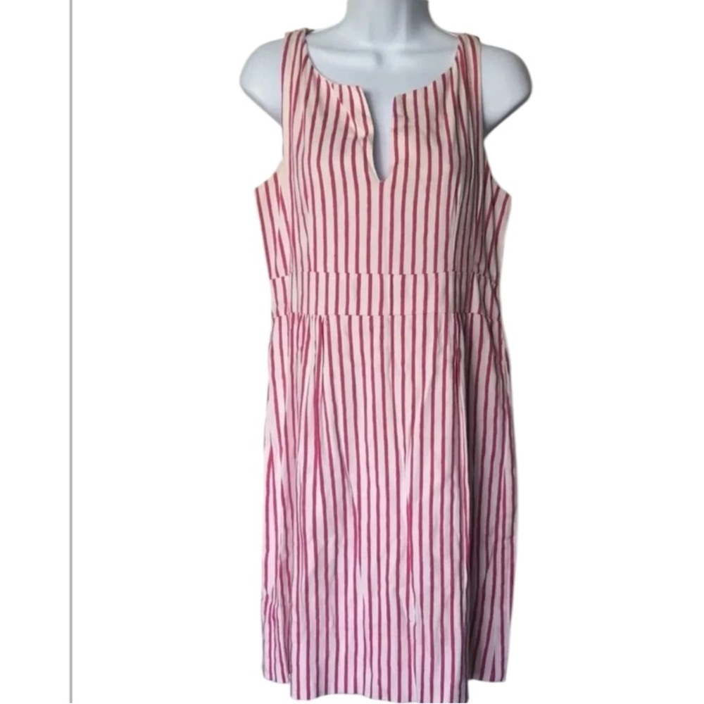 Gretchen Scott Pink White Striped sleeveless dress cotton split v neck S - Picture 7 of 7